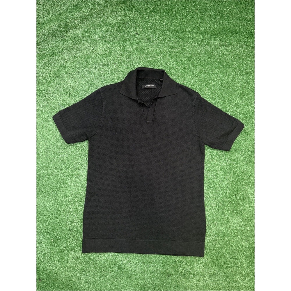 Kenneth Cole Men's Black Polo Shirt Small Short Sleeve Collared Button Accent